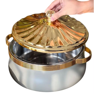 Stainless Steel Round Casserole With Lid Polished Metal Serving Dish Durable Design Modern Luxury Style - Product Image 1