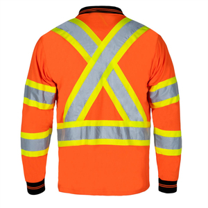 เสื้อโปโลแขนยาวสีดำแบบยูนิเซ็กซ์สำหรับงานที่ต้องการการมองเห็นสูง พร้อมแถบสะท้อนแสง ผลิตจากผ้าฝ้าย กันลมและป้องกันอันตราย - Product Image 5