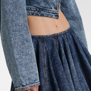 Elegant Asymmetric <b>Cropped</b> <b>Denim</b> <b>Jacket</b> Casual Washed Long Sleeves Dropped Shoulders Coats Fashion Cinched Waist Women Outwear - Product Image 5