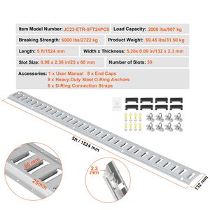 Set di 24 Pezzi 5 E-Tracks Versati Rail Kit con 8 Binari in Acciaio, 8 Ancoraggi a O-Ring, 8 Anelli a D per Fissaggio - Product Image 5