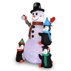 Decorazione Gonfiabile da Giardino Pupazzo di Neve 1,8m con 3 Pinguini, 4 Catene Luminose e 1 Luce Colorata Rotante per Esterni - Product Image 4