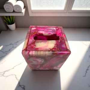 Juego de Accesorios de Baño de Resina de Ágata Rosa Ecológica Hecha a Mano, Color y Tamaño Personalizables, Decoración Moderna para Tocador de Mármol - Product Image 2