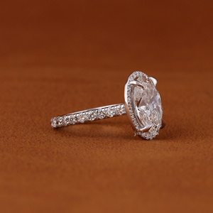 Anillo de Compromiso con Halo de Diamantes Cultivados en Laboratorio, Corte Ovalado, para Mujer, Oro Blanco de 14K/18K, Halo Oculto, Anillo de Boda con Pavé - Product Image 2