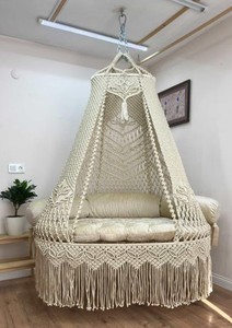 Handmade Macrame Hanging <b>Chair</b>, Boho <b>Swing</b> with Cushion - Product Image 2
