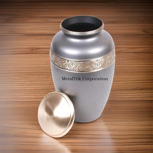Adult Style Metal Cremation Urn New Grey Brass Golden Floral Band With Secured Lid <b>Keepsake</b> <b>Ashes</b> Jars Funeral Decorative Urns - Product Image 5