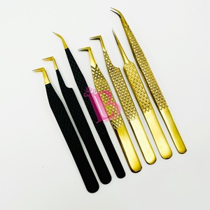 Pince à épiler pour extensions de cils en acier inoxydable, nouvelle collection très demandée, couleur noire et dorée, courbée à 90 degrés, durable. - Product Image 1