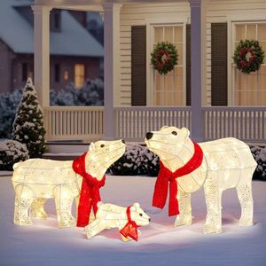 Set Famiglia di Orsi Polari 3D Illuminati 30cm, Decorazioni Natalizie Pre-Illuminate con 190 Luci LED Bianco Caldo per Esterni - Product Image 6
