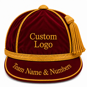 Casquette de cérémonie en velours avec logo personnalisé, casquette d'honneur en velours pour le sport, casquette d'honneur en velours pour équipe, casquettes à bordure tressée - Product Image 6