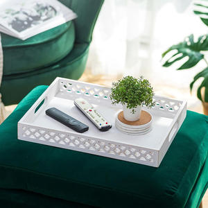 Modern White MDF Wood <b>Tray</b> <b>with</b> <b>Handles</b> Decorative <b>Serving</b> <b>Tray</b> for Living Room Display Dining Table or Coffee Table Center Use - Product Image 4