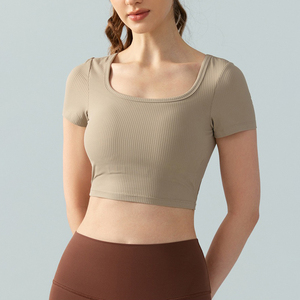 Camiseta Corta de Cuello Cuadrado para Mujer, de Alta Calidad, para Yoga, Ejercicio, Running, Fitness, Top Corto Acanalado para Gimnasio - Product Image 6