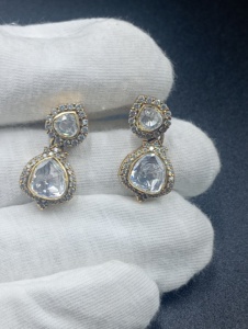 Amaira Jewels Luxury Women's 18K Gold Plated Pear Cut Diamond <b>Stud</b> <b>Earrings</b> Bezel Setting Classic Flower Shape Gift Jewelry - Product Image 2