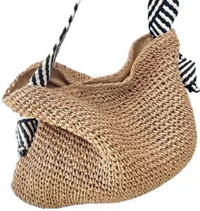 Simple Handmade Straw Women Hand Bags Vintage Crochet Macrame Beach Bags Direct From Indian Supplier