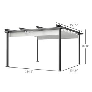 Pergola Retrattile in Alluminio 13FT X 13FT, Copertura per Giardino, Patio, Terrazza, Bianca, Costruzione in Metallo Resistente - Product Image 3