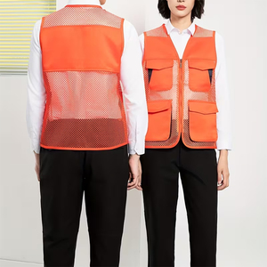 Gilet utilitaire tendance multi-poches avec fermeture éclair, sans manches, en maille, couleur orange, pour la pêche, la photographie, les activités de plein air pour hommes - Product Image 4