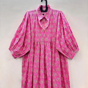 Vestido Casual Midi para Mujer, Tejido 100% Algodón, Estampado Floral Liso, Manga Corta, Cintura Imperio, Estilo Babydoll, Oversize, Cuello en V, Holgado - Product Image 2