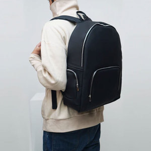 Minimalist <b>Black</b> Nylon Laptop <b>Backpack</b> with Zipper Closure and Water Resistance 20-39L Capacity Unisex Softback Design - Product Image 6