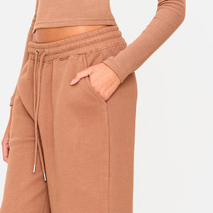 Pantalon de jogging ample et décontracté pour femme, marron uni, en polyester et coton, coupe oversize, vente en gros - Product Image 3