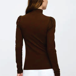 T-shirt décontracté d'été à col roulé pour femme, manches longues, 100 % coton biologique, respirant, écologique, séchage rapide, non tissé - Product Image 3