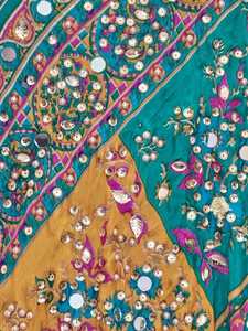 Ethnic Handmade Silk Banjara Shawl Women's Floral Print Long Scarf <b>With</b> <b>Mirror</b> Work All Seasons Fashion Accessory Custom Colors - Product Image 5