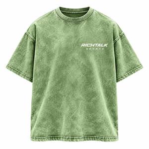 T-shirt en coton surdimensionné pour homme, vert délavé, manches courtes, col rond, décontracté, respirant, tricoté, écologique, style vintage - Product Image 1