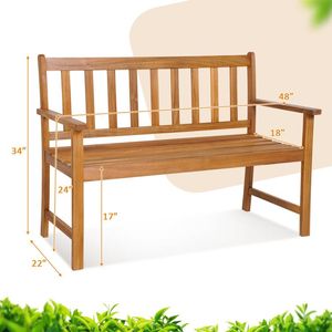 Banco de Patio de Madera de Acacia para 2 Personas con Respaldo y Reposabrazos - Product Image 4