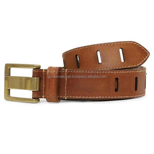 Ceinture décontractée en cuir véritable marron clair pour homme, best-seller, avec coutures robustes et boucle en laiton très résistante. - Product Image 3