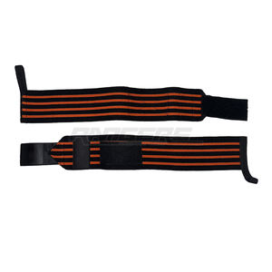 Bandes de maintien pour poignets de musculation en gros, noir et orange, sangles de soutien pour la force, logo personnalisé, OEM, bandes de fitness pour poignets - Product Image 1