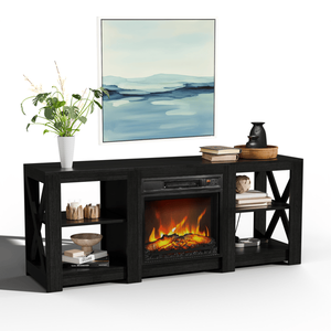 58-Inch <b>Black</b> Double-Sided Cross Fireplace Cabinet with 18-Inch Core 149 40 60cm Freestanding Electric Fireplaces <b>Console</b> - Product Image 1