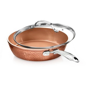 Copper Frying <b>Pan</b> Round With Glass Lid Nonstick Ceramic Coating Stainless Steel Handle For Gas <b>And</b> Induction Cooker - Product Image 3