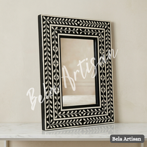 Espejo Decorativo Rectangular con Incrustaciones de Hueso Hechas a Mano, Diseño Floral en Blanco y Negro, para Decoración de Hogar de Lujo, Regalo de Cumpleaños - Product Image 2