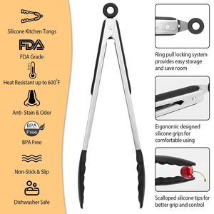 Set di 3 Pinze da Cucina Antiaderenti Senza BPA con Punte in Silicone, in Acciaio Inox per BBQ e Grigliate - Product Image 4