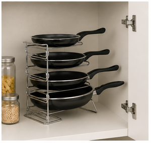 4-Tier Frying <b>Pan</b> Rack Organizer Chrome Kitchen Storage Rack for Pots <b>Pans</b> and Lids Space-Saving Under Cabinet Cookware <b>Holder</b> - Product Image 4