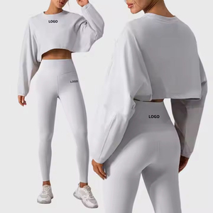 Ensembles d'entraînement complets pour femmes, avec short de yoga respirant et absorbant l'humidité, taille haute, cordon de serrage, motif lettres simple, haute qualité, personnalisable - Product Image 2
