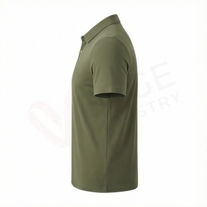Polo en piqué de coton vert olive à manches courtes pour homme, décontracté, respirant, coupe classique, design tricoté uni - Product Image 3