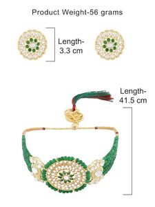 Parure de bijoux vintage en alliage plaqué or pour femme, avec collier, boucles d'oreilles et bague, ornée de cristaux verts et de pierres Kundan, idéale pour les fêtes - Product Image 3
