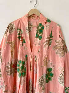 Robe longue bohème à imprimé floral, col en V, manches chauve-souris trois quarts, taille empire, coupe ample, décontractée pour l'été - Product Image 6