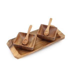 Cuenco para servir de madera de Acacia pura ecológica 100% con bandeja, cuchara, producto al por mayor, producto para el hogar, Hotel, restaurante, patrón, servicio de comida - Product Image 5