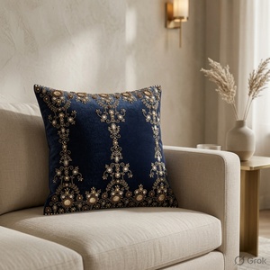 Royal Sapphire Luxury <b>Quilted</b> <b>Throw</b> Pillow with Floral Pattern 100% Cotton Velvet Removable & Washable - Product Image 3