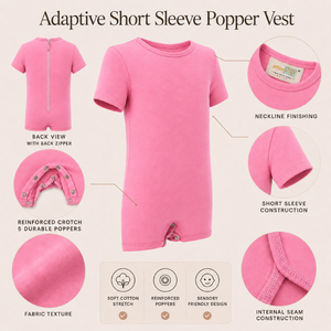 Pink 100% Cotton Interlock 220gsm <b>Popper</b> Bodysuit | Special Kids Sensory <b>Clothing</b> Inclusive Wear Short Sleeve Adaptive Vest - Product Image 3