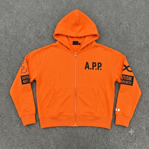 Veste polaire unisexe décontractée, vêtements d'automne, sweat-shirt à capuche avec fermeture éclair, nouveau design, manches imprimées et logo sur le devant - Product Image 4