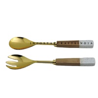 Pierre de marbre élégante et acier inoxydable avec ensemble de service à salade plaqué or accessoires de cuisine gadgets de cuisine