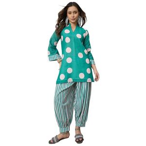 Women's Printed Woven <b>Linen</b> 2 <b>Piece</b> Shorts Set Straight Short Kurti with Knee Length for Festive Wear - Product Image 1