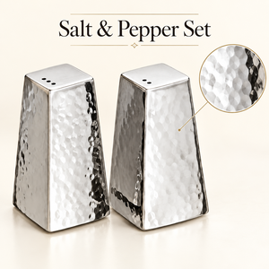 Salières et poivrières en acier inoxydable martelé, forme pyramide argentée, ensemble d'ustensiles de cuisine à paroi simple pour assaisonnements - Product Image 2