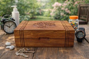 Budget Handmade Wooden <b>Treasure</b> <b>Chest</b> for Jewelry, Coins, Trinkets and Small Collectibles with Vintage Carved Decoration - Product Image 4