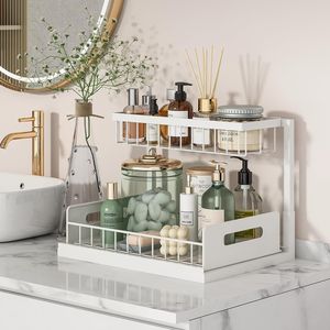 Paquete de 2 Organizadores de Gabinetes Extraíbles, Estante Deslizante de 2 Niveles para Fregadero, Estantes de Almacenamiento Blancos para Cocina y Baño - Product Image 3