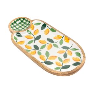 Plateau de service en bois motif citron émaillé, design moderne, durable, écologique, idéal pour les cadeaux d'affaires - Product Image 1