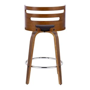 Sgabello da bar Cosini Mid-Century Modern da 26 pollici in legno di noce e similpelle marrone con base girevole in metallo cromato a altezza fissa - Product Image 5