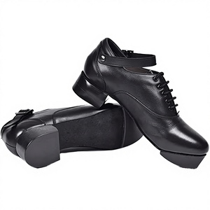 Chaussures de danse plates pour femmes, en cuir véritable souple, dessus en cuir de vachette, doublure en toile de coton, pour la danse latine - Product Image 1