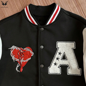 Custom Heart Embroidery Varsity <b>Jacket</b> Men Red <b>Patchwork</b> Streetwear Letterman <b>Jacket</b> White Sleeve Bomber Baseball <b>Jacket</b> - Product Image 5