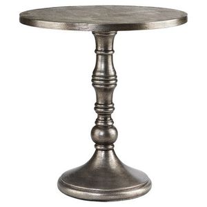 AuraWood <b>Walnut</b> Conical Pedestal Drink <b>Table</b> | Mid-Century Modern Round Side Stand with Brass Ring Details - Product Image 4